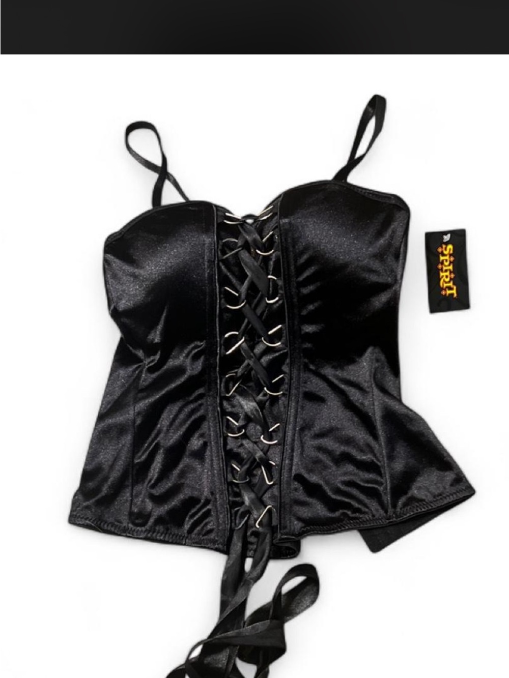 Spirit Black Satin Lace-Up Corset Camisole
